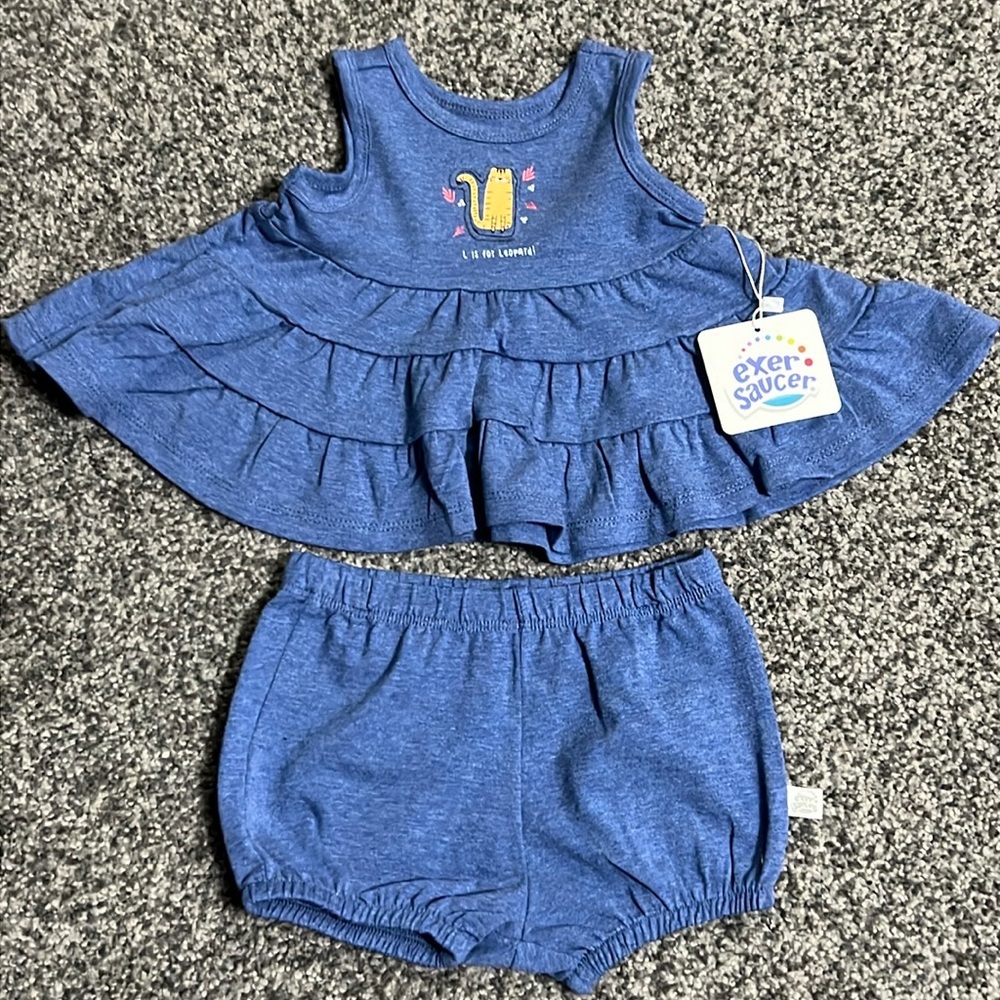 Exer Saucer Baby Girl Blue Cat Outfit Size 3-6 Months NWT